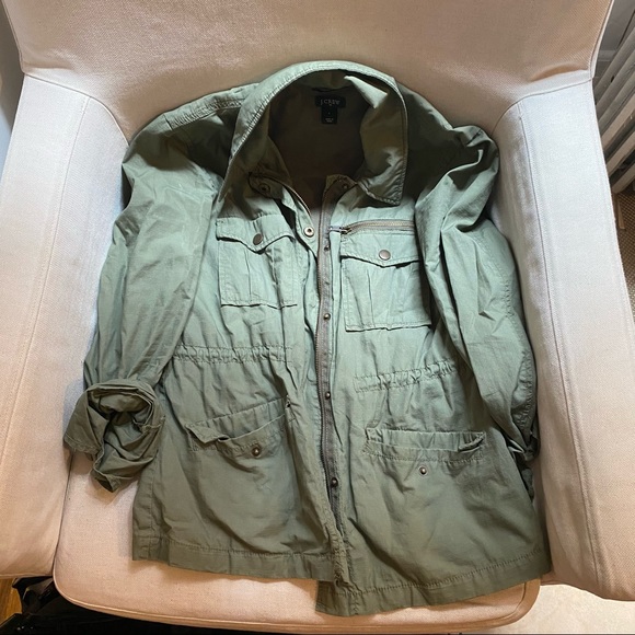 J. Crew olive green fall jacket with waist tie - Picture 1 of 3